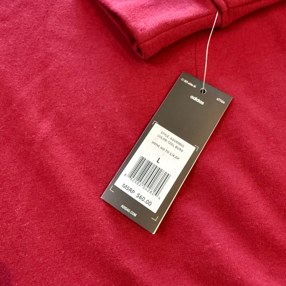 NWT Adidas Mens GO-TO 1/4 Zip Pullover Long Sleeve Burgundy Sz L Style ADVRO955 - Picture 3 of 9